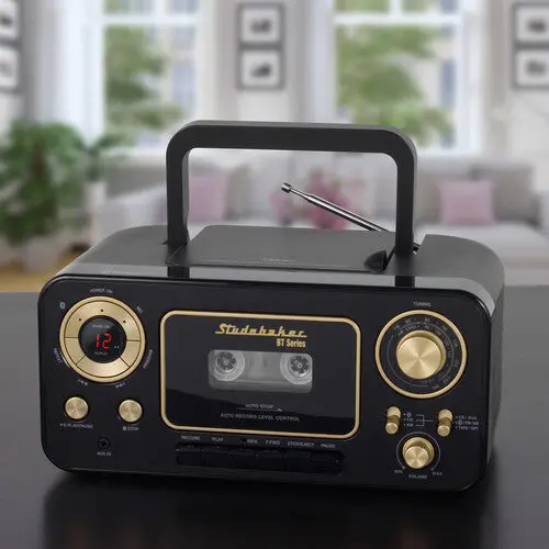 Studebaker Sb2135btbg Bluetooth Portable Cd Player Radio And Cassette Player (Black/Gold) 1