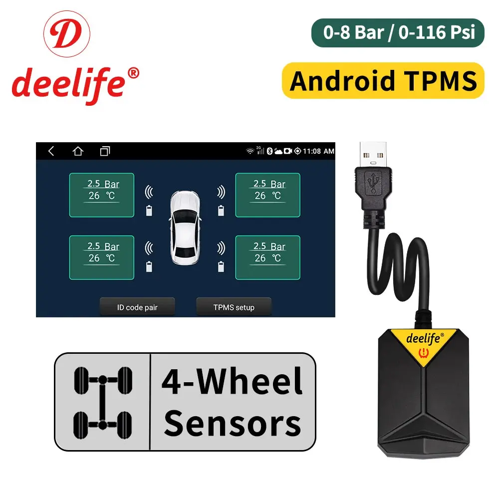 Deelife Android Tpms – Real-Time Tire Monitoring Via Car Radio/Dvd Screen 1