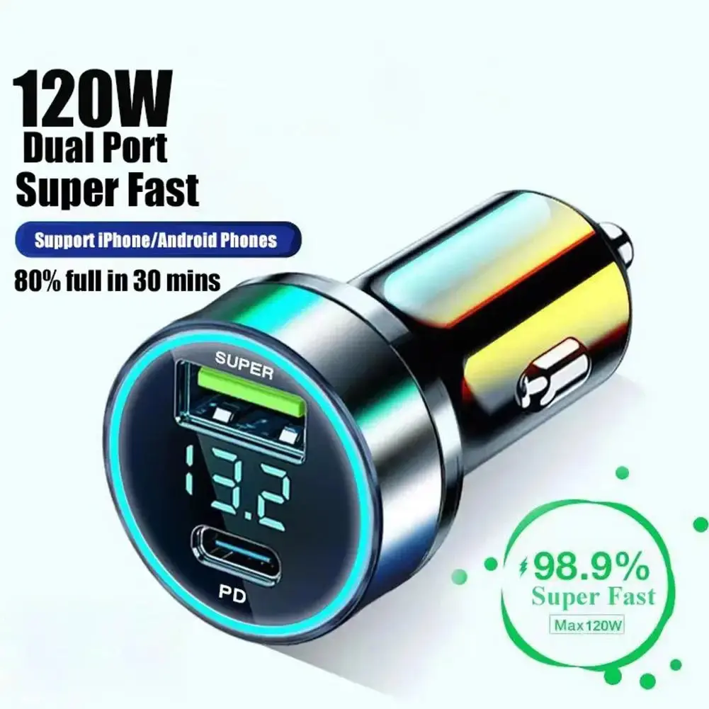 120W Dual Usb-C Car Charger (12-24V Fast Charging) 1