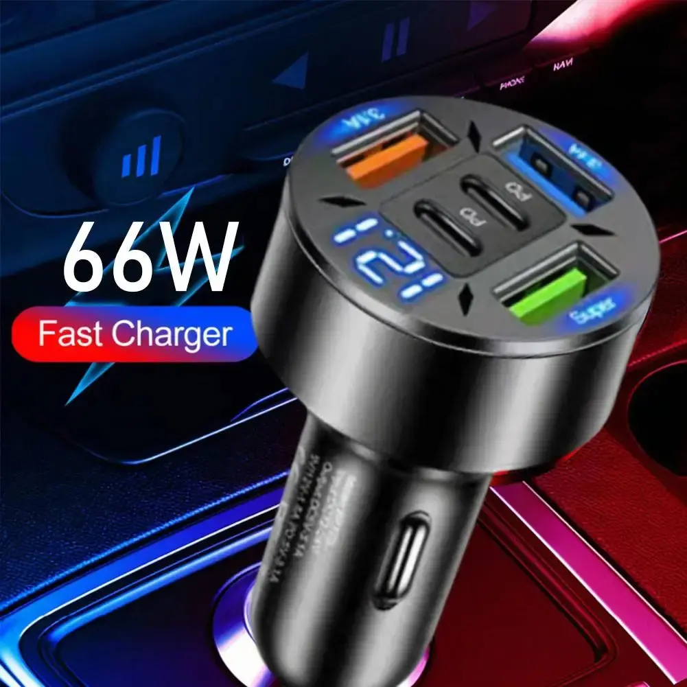 3-Port Digital Display Car Charger (Pd Fast Charging) 1