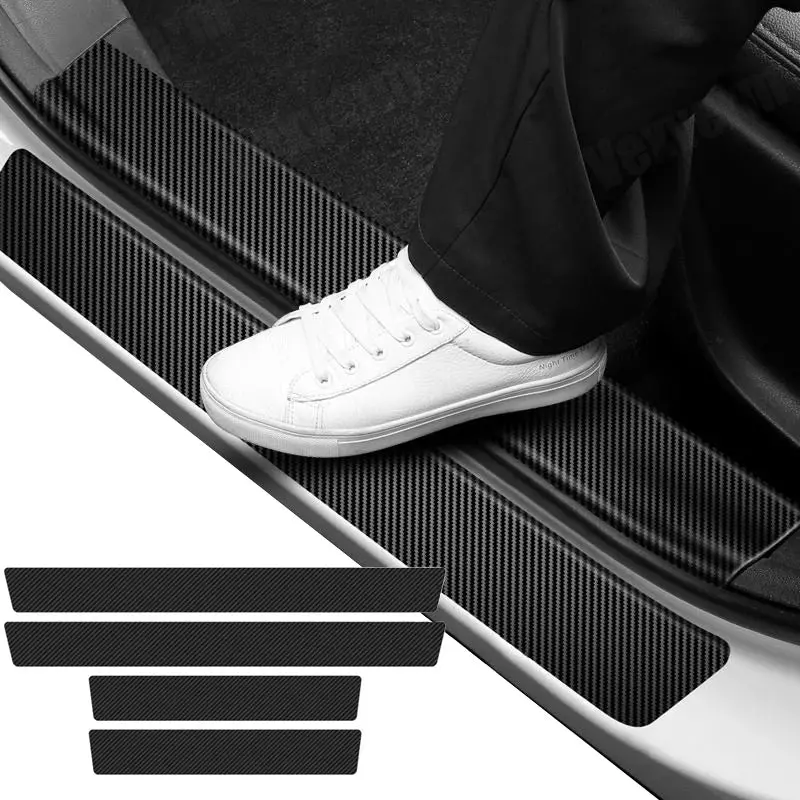 4-Pack Carbon Fiber Leather Door Sill Guards 1