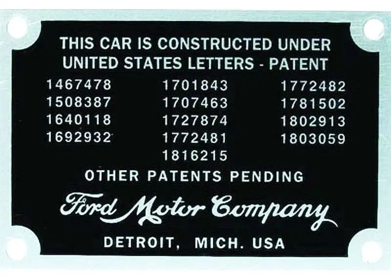 Vintique Vi40-18650 Vintage-Style Firewall Patent Number Reproduction Plate 1